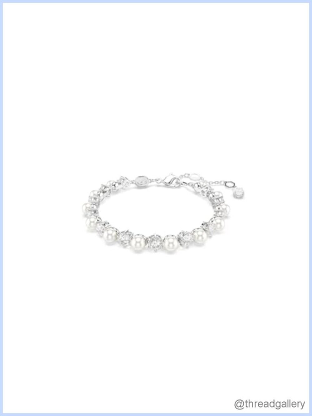Swarovski Crystal Pearl Tennis Bracelet Rhodium Finish Round Cut Clear